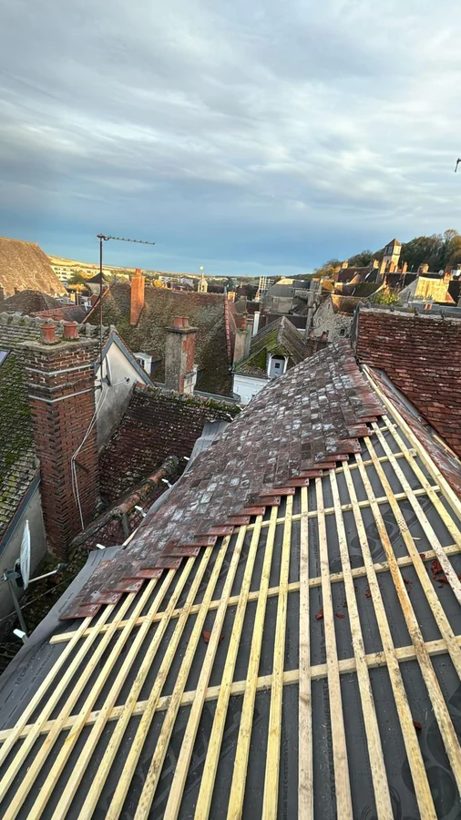 Liteaunage neuf — Liteaunage neuf vu depuis le faîtage, en fin de journée